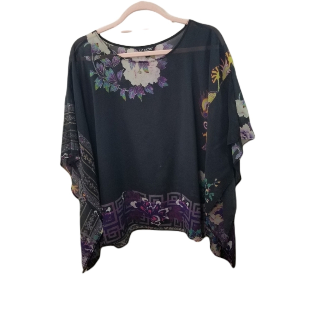 Citron black floral kimono sleeve 0x